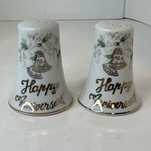 Happy Anniversary Bell Shaped Salt & Pepper Shakers Lefton Japan 1150